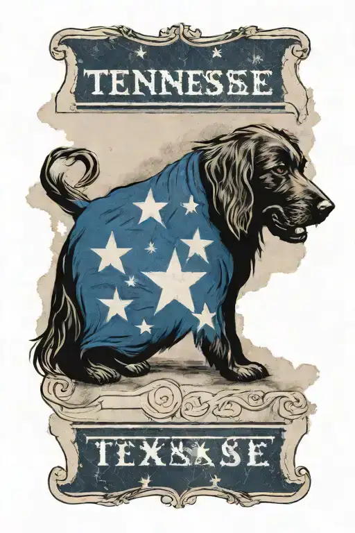 An Artistic Interpretation Of The Tennessee State Flag With A Dog Silhouette In The Center