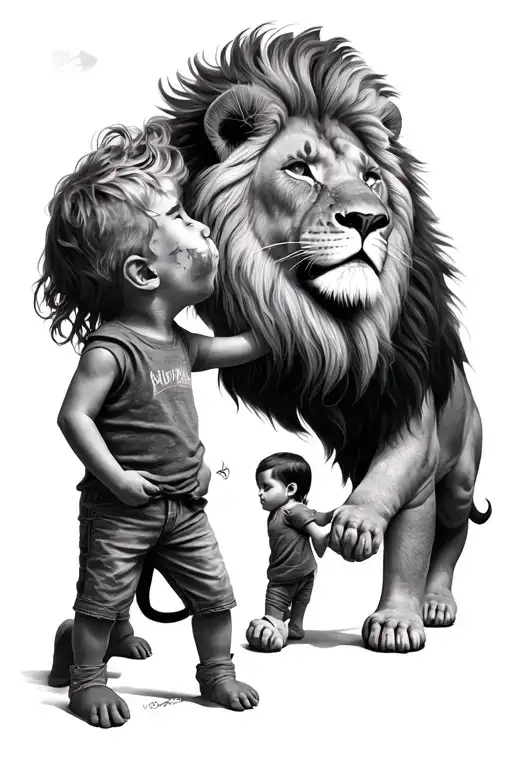 Lion Assisted With A Child Next Door