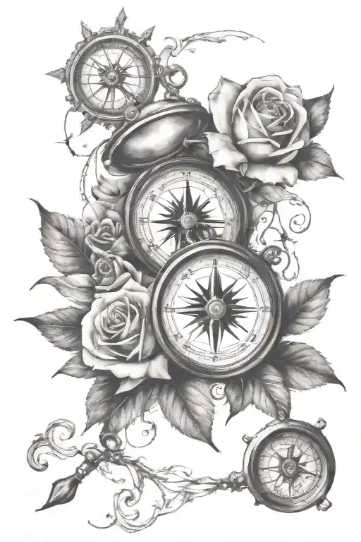 Clock And Compass With Rose
