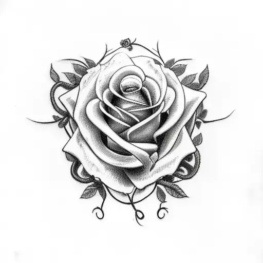 Long Horn Skull With Roses And Vines