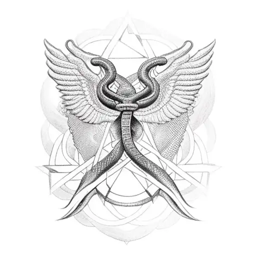 Snake With Wings In A Pentagram