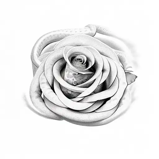 Snake Wrapped Length Wise Around A Thorny Rose Half Of The Rose Dying