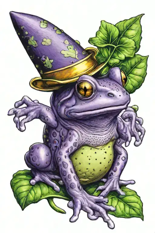 Purple Frog Wearing A Birthday Party Hat On A Shamrock