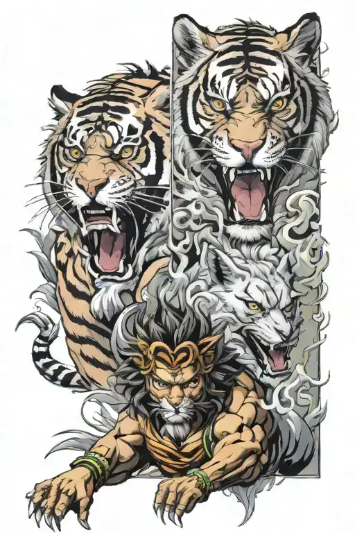 Full Forearm Tiger And Fire Ninja And Wolf Men And Broly Goku