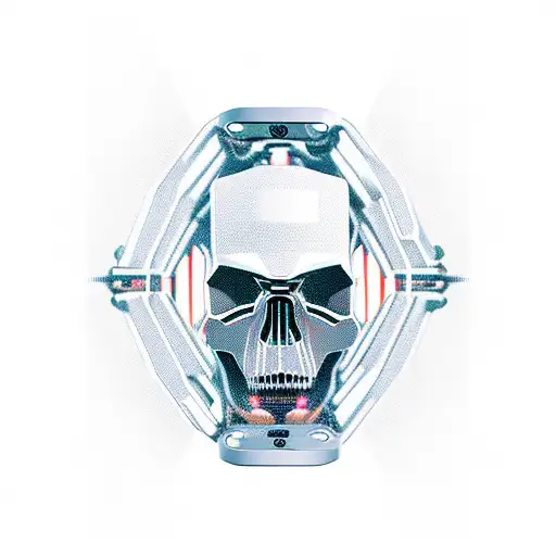 Skull Of A Futuristic Robot 45 Degree Angle To A Side With Visor Instead Of Eyes