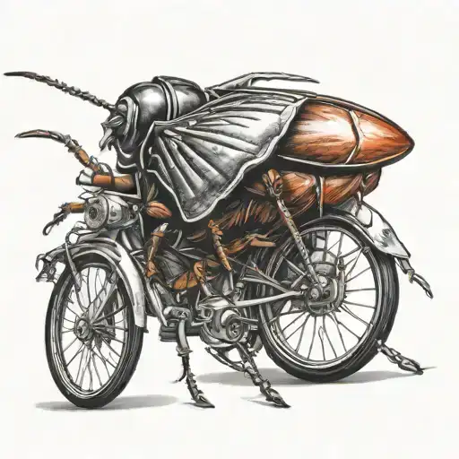Realistic 3D Cockroach Riding A Bicycle Tattoo Design