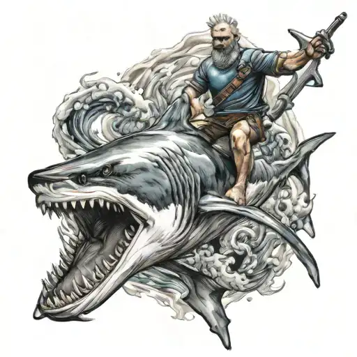 Ocean God Riding A Shark