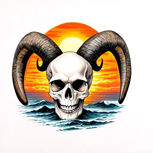 Aries Skull Sunset Background