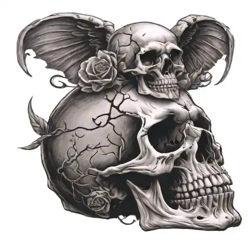 Memento Mori Tattoo With An Evil Skull