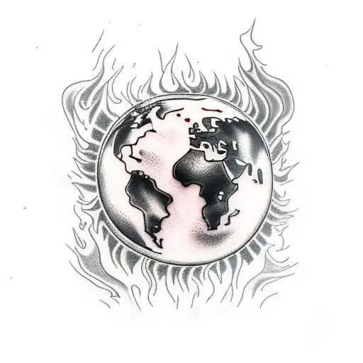 Burned Planet Earth With Small Flames And Smoke Around The Edges