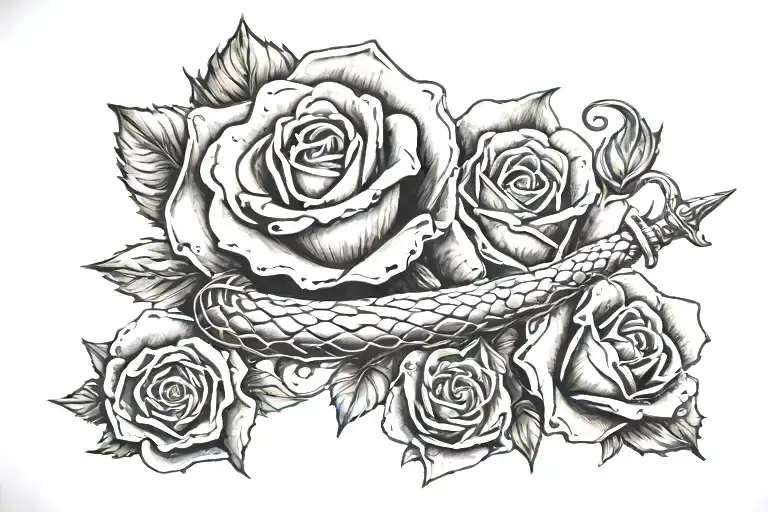 Snake Wrapping A Rose And A Sword