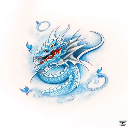 Dragon With Blue Flowers