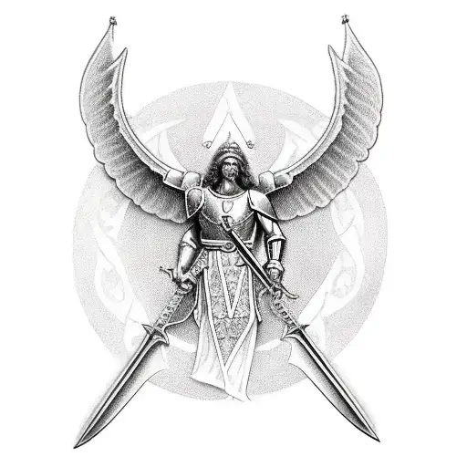 St Michael On One Knee With Sword And Shield