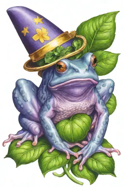Purple Frog Wearing A Birthday Party Hat On A Shamrock