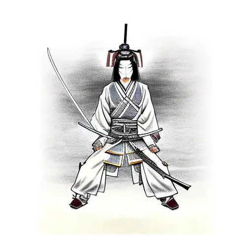 Japanese Samurai Holding A Katana