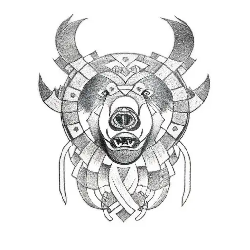 Nordic Tattoo For Thight With A Bear Ans Vikings Runes