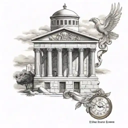 Greek Temple With Roman Numeral Clock