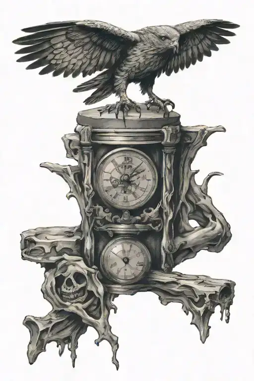 Skeletal Hawk Holding Hour Glass