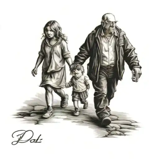 Boy Girl Dad Walking