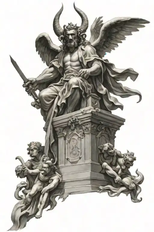 Devil On Top Of Guardian Angel With A Background Of A Church
