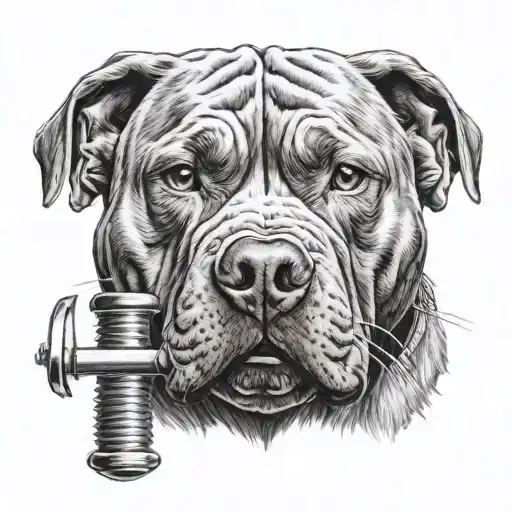 Pitbull Head With Barbell In Mouth