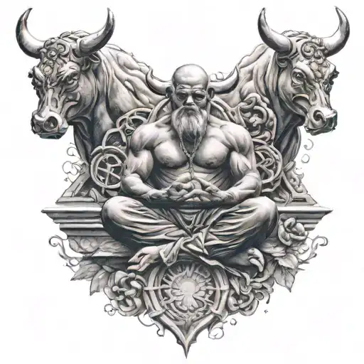 Person Meditating Charged By Bull And Bear