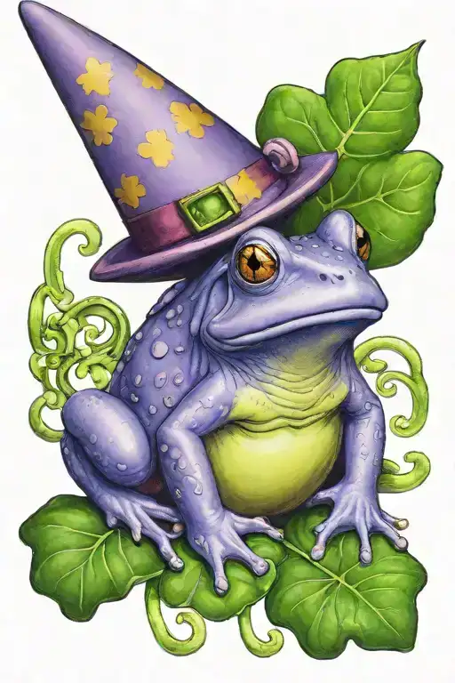 Purple Frog Wearing A Birthday Party Hat On A Shamrock