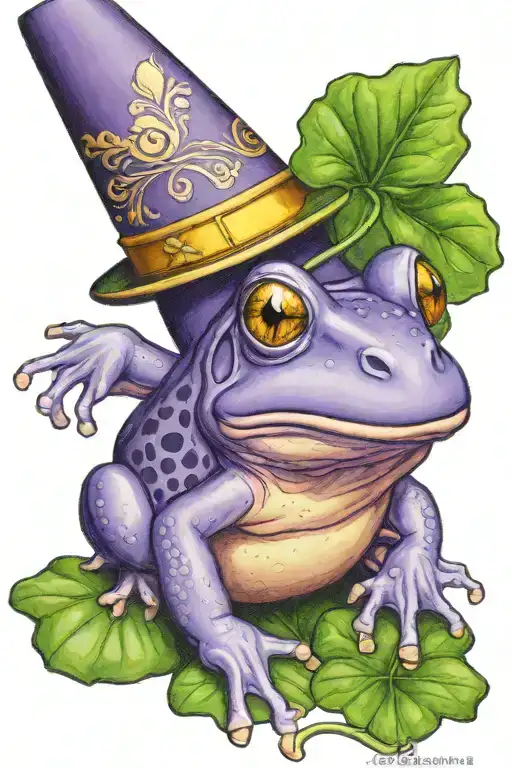 Purple Frog Wearing A Birthday Party Hat On A Shamrock