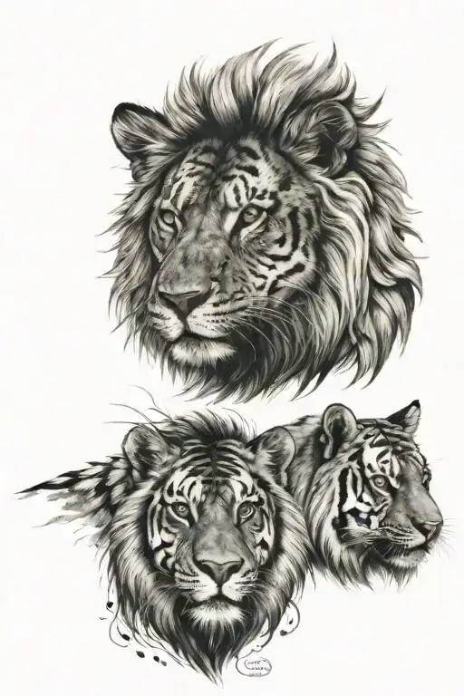 Lion And Tiger And Wolf Mixed