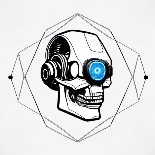 Futuristic Robotic Skull Head Wearing A Virtualreality Headset Coveredeyes 45 Degree Angle To A Side
