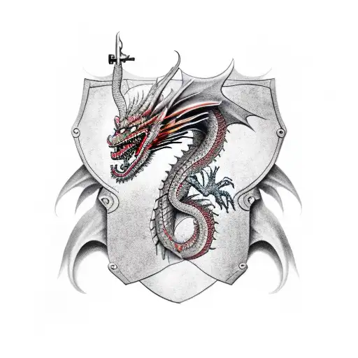 Two Headed Dragon Holding A Shield And A Ak47 Gun