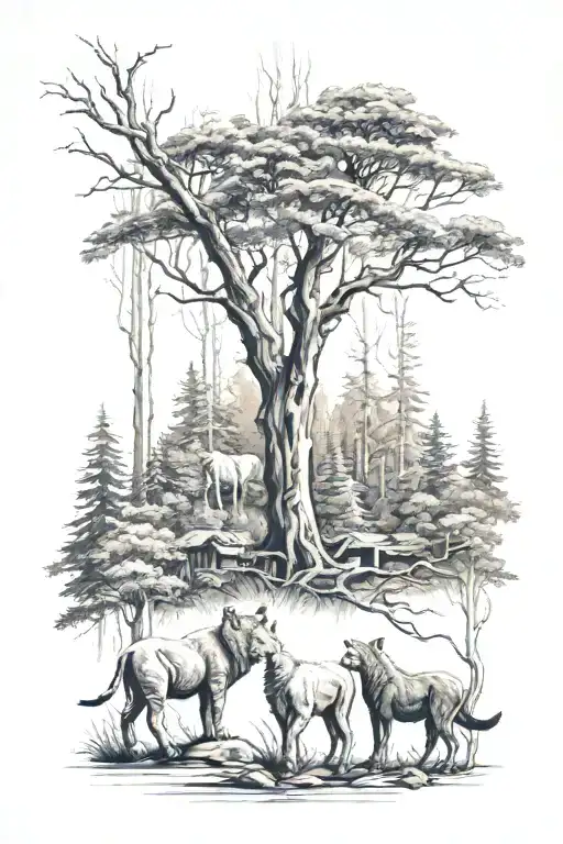Forest Scene Featuring Apex Predators