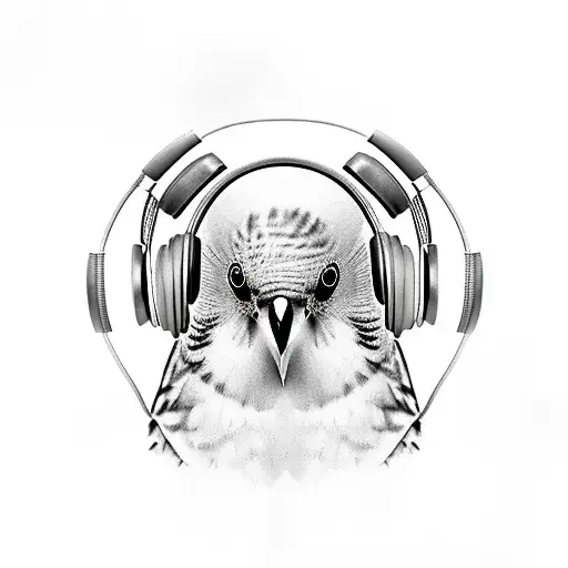 A Realistic Portrait Of A Budgie Bird Wearing Headphones While Swimming Underwater