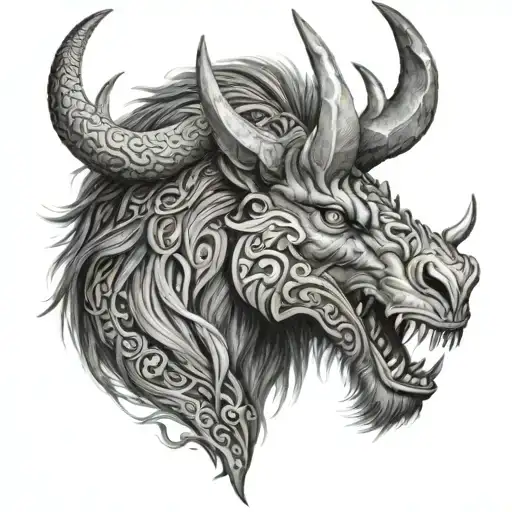 A Black And Grey Tattoo Of A Mythical Creature Inspired By Norse Mythology