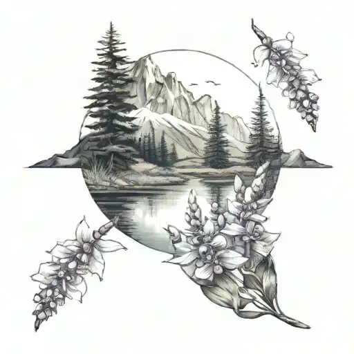 Lake Surrounded By A Field Of Foxgloves With A Mountain Background