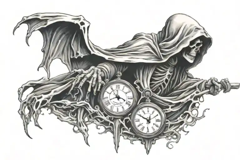 Grim Reaper Holding Melting Clock Surrounded