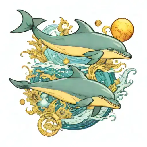 Dolphins Swimming In A Cosmic Ocean