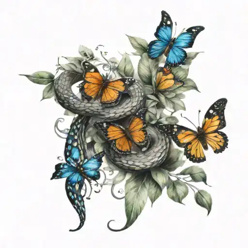 Snake Sleeve With Butterflies Fluttering