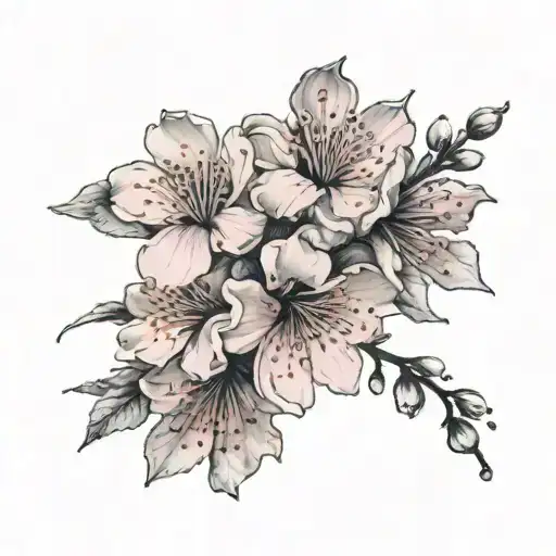 Sakura Flowers Black And Pink Colour