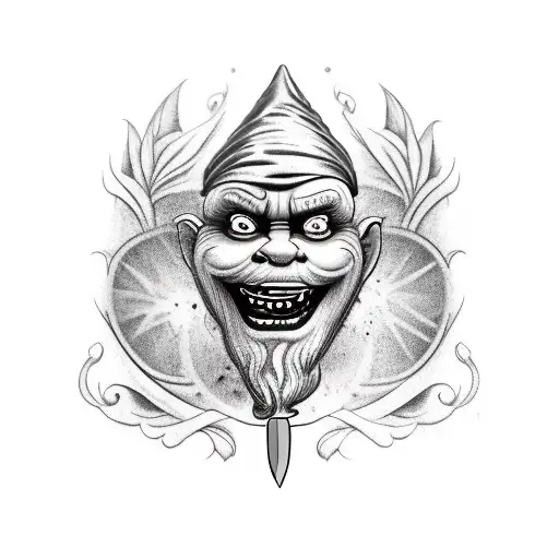 A Garden Gnome With An Evil Grin Holding A Bloody Knife