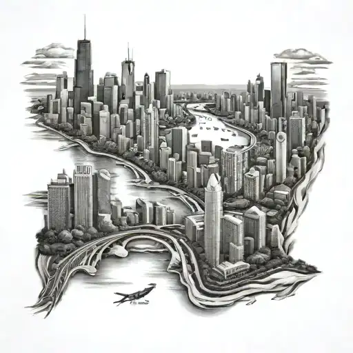 Chicago Skyline With River Flowing