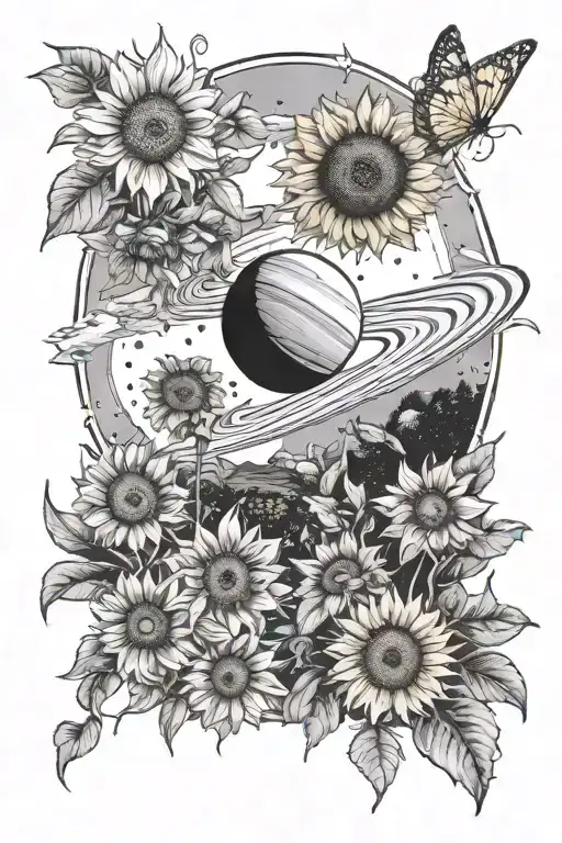 Saturn And Venus Connecting To A Sunflower Field On Earth