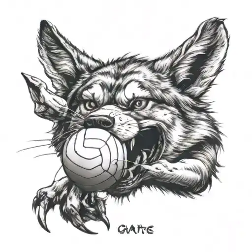 A Realistic Portrait Of A Wolf Playing Volleyball With A Magic The Gathering Card In Its Mouth