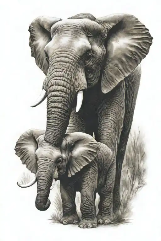 Adault And Baby Elephant