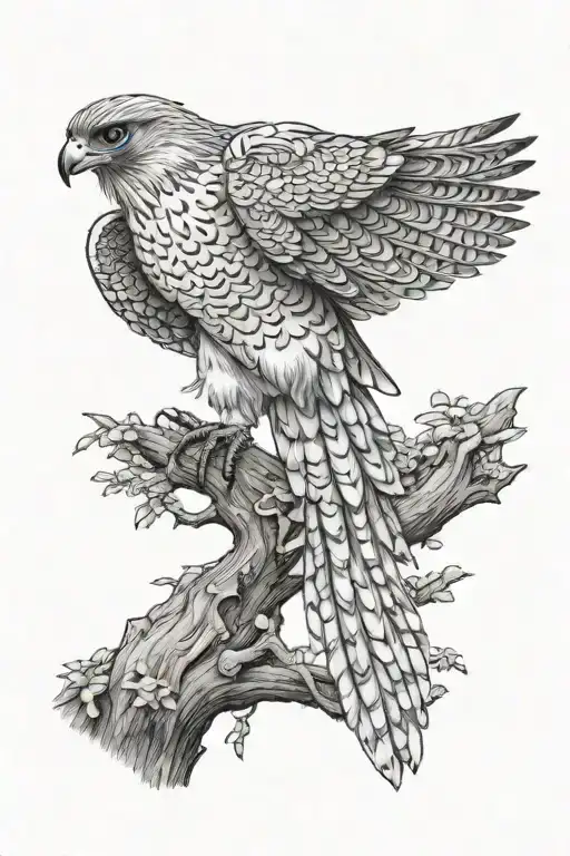 Majestic Standing Falcon On A Tree