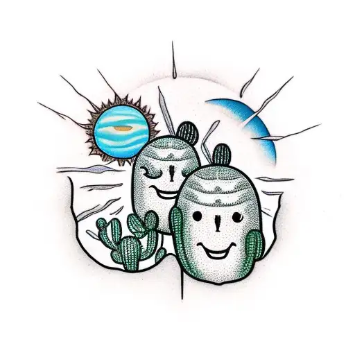 Smiling Cactus And Smiling Sun Holding Hands