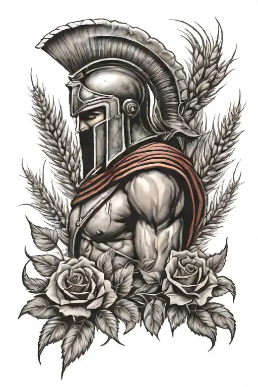 Spartan In Wheat Field With Roses