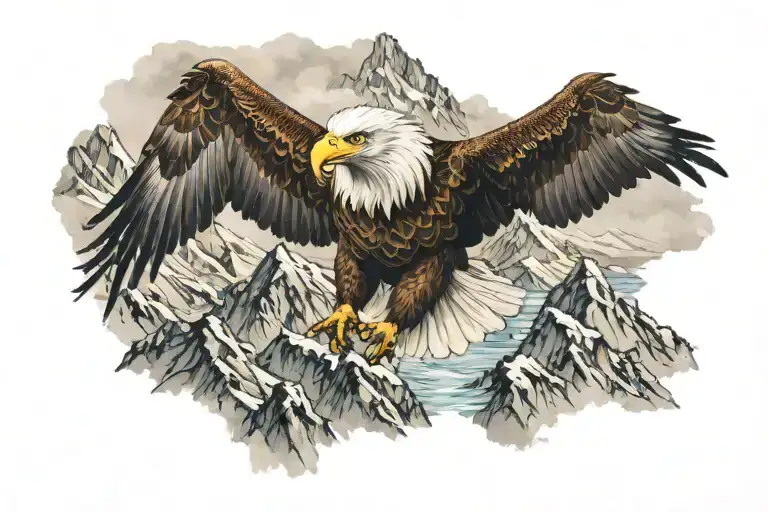 Eagle In Mountain Range With A Hidden