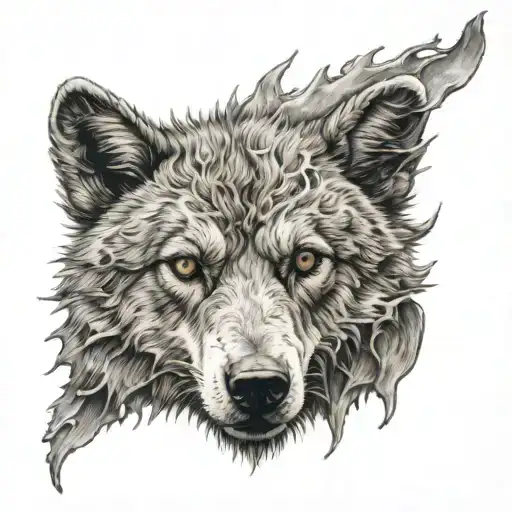 Ragged Teddy Bear Being Watched Over By A Wolf