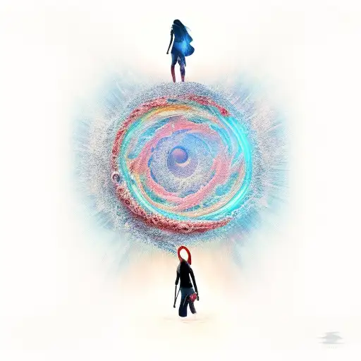 Person Walking Through A Whirwind Of Water And Fire Without Being Touced